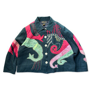 Alex Kim Embroidered Art Jacket Women’s 1X Abstract Applique Button Front